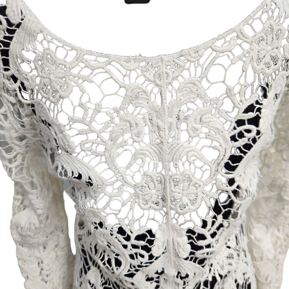 Crochet Sweater White Cream Open Weave Womens Small Long Sleeve - Picture 2 of 7